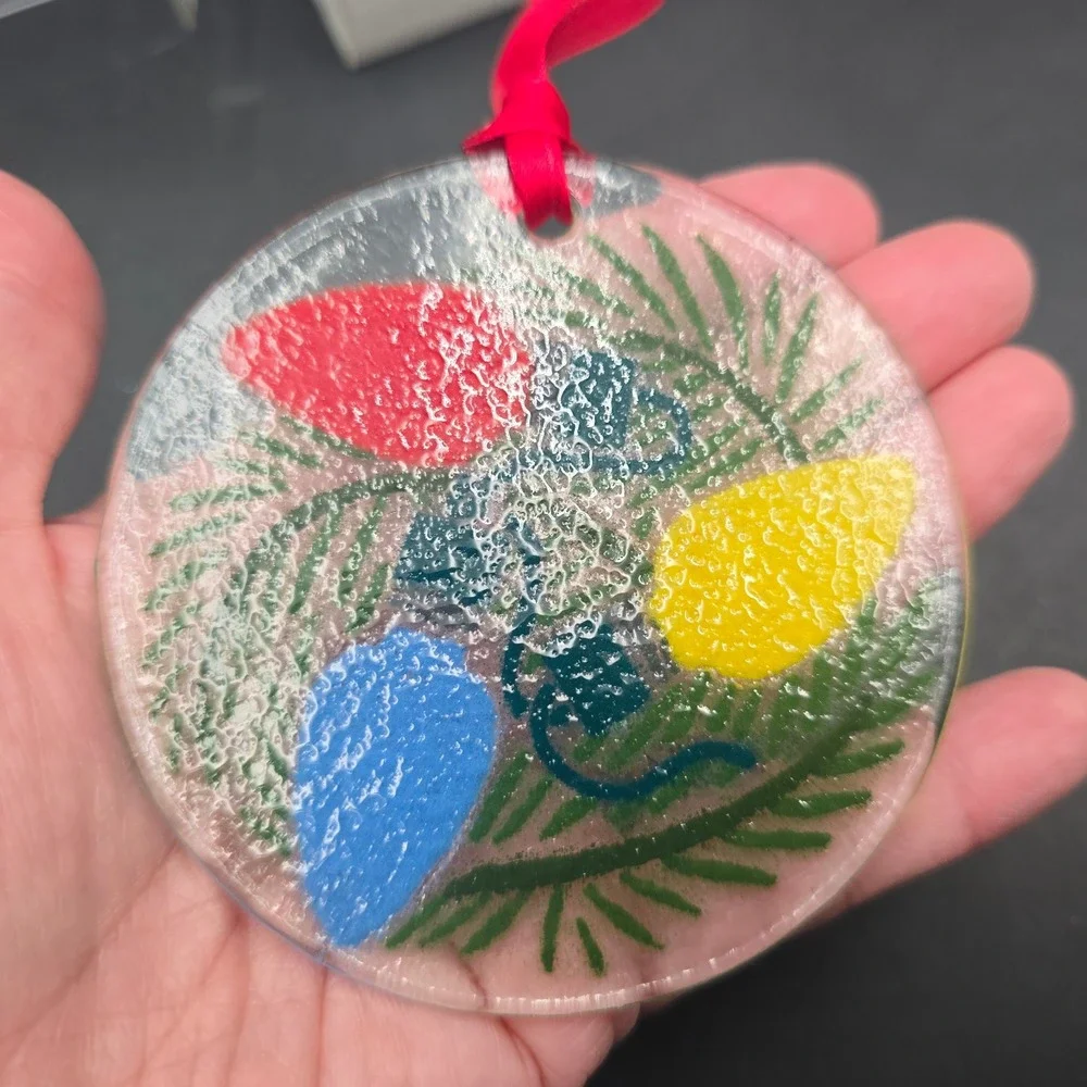 Peggy Carr Fused Glass Christmas Ornament Suncatcher Holiday Lights USA Made Box
